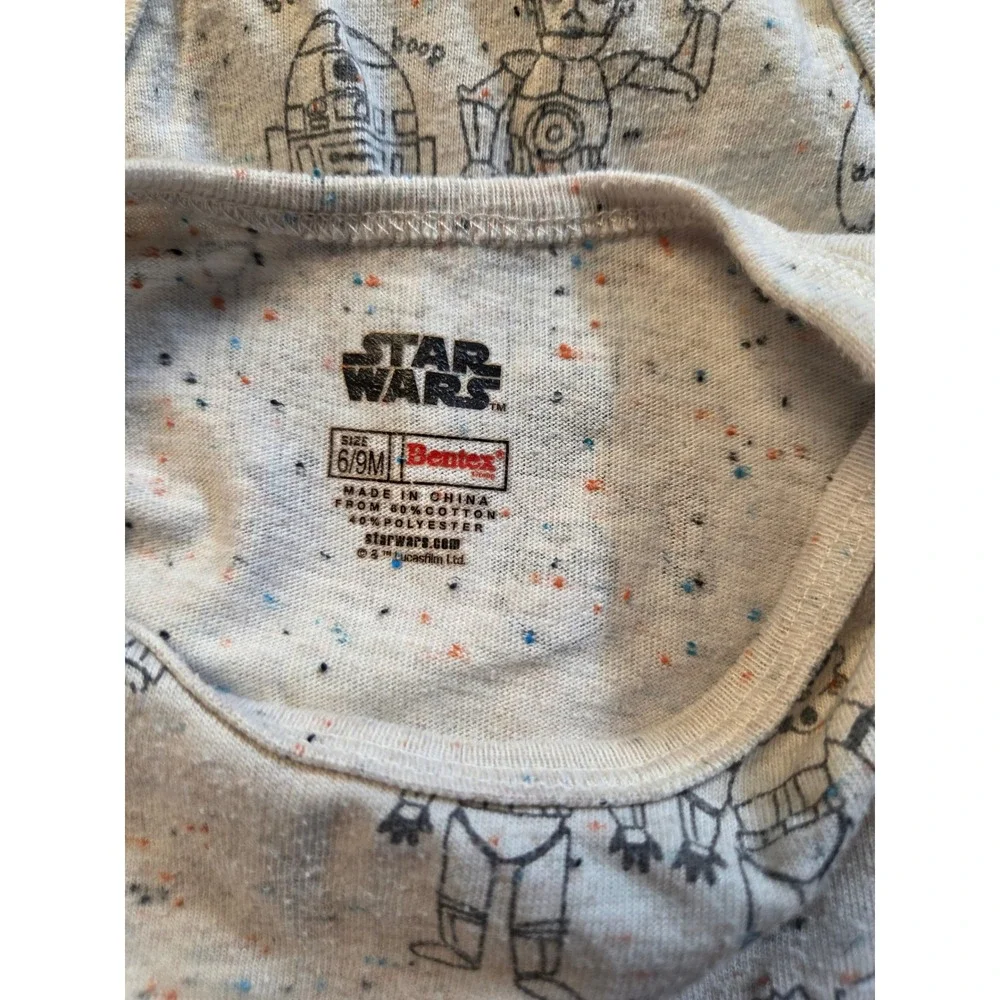 Star Wars Bentex Baby Bodysuit Gray Speckle Droid Sketch Print 6/9M